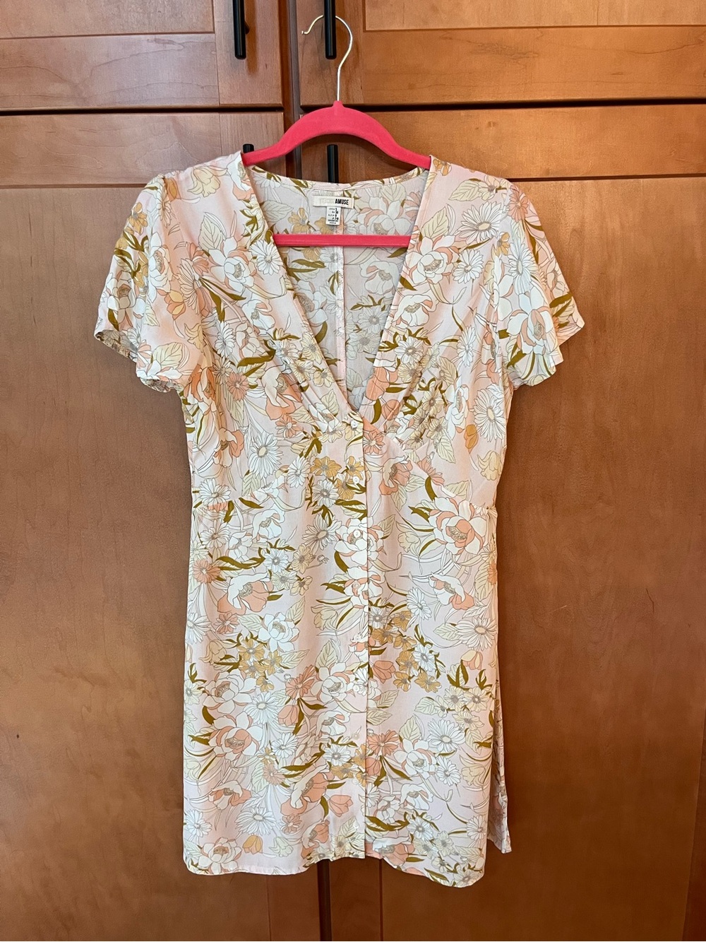 60s Style Retro Print Floral V-Neck Short Sleeve Mini Dress